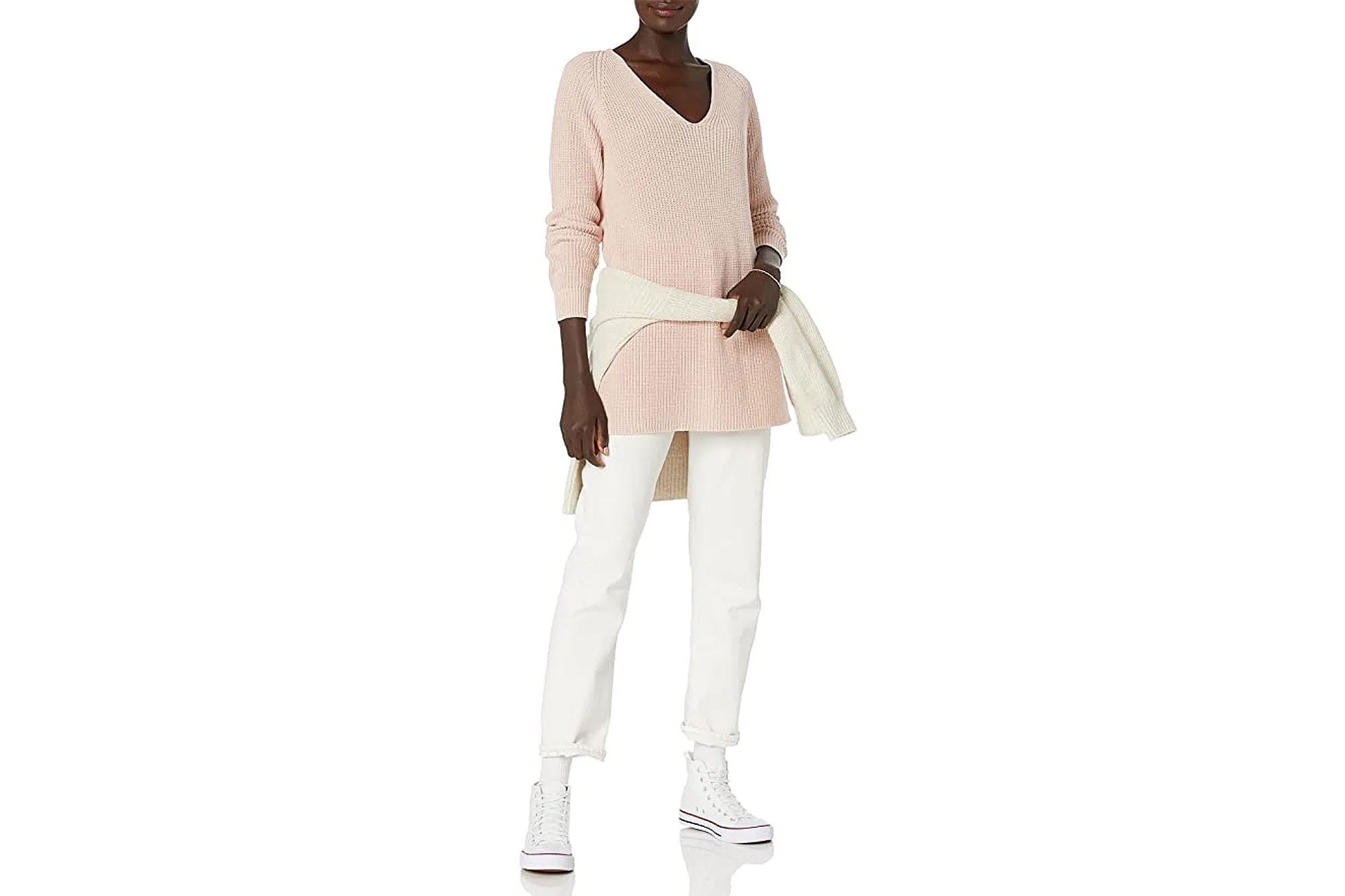 Goodthreads Women's Cotton Shaker Stitch Deep V-Neck Sweater