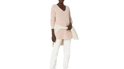 Goodthreads Women's Cotton Shaker Stitch Deep V-Neck Sweater