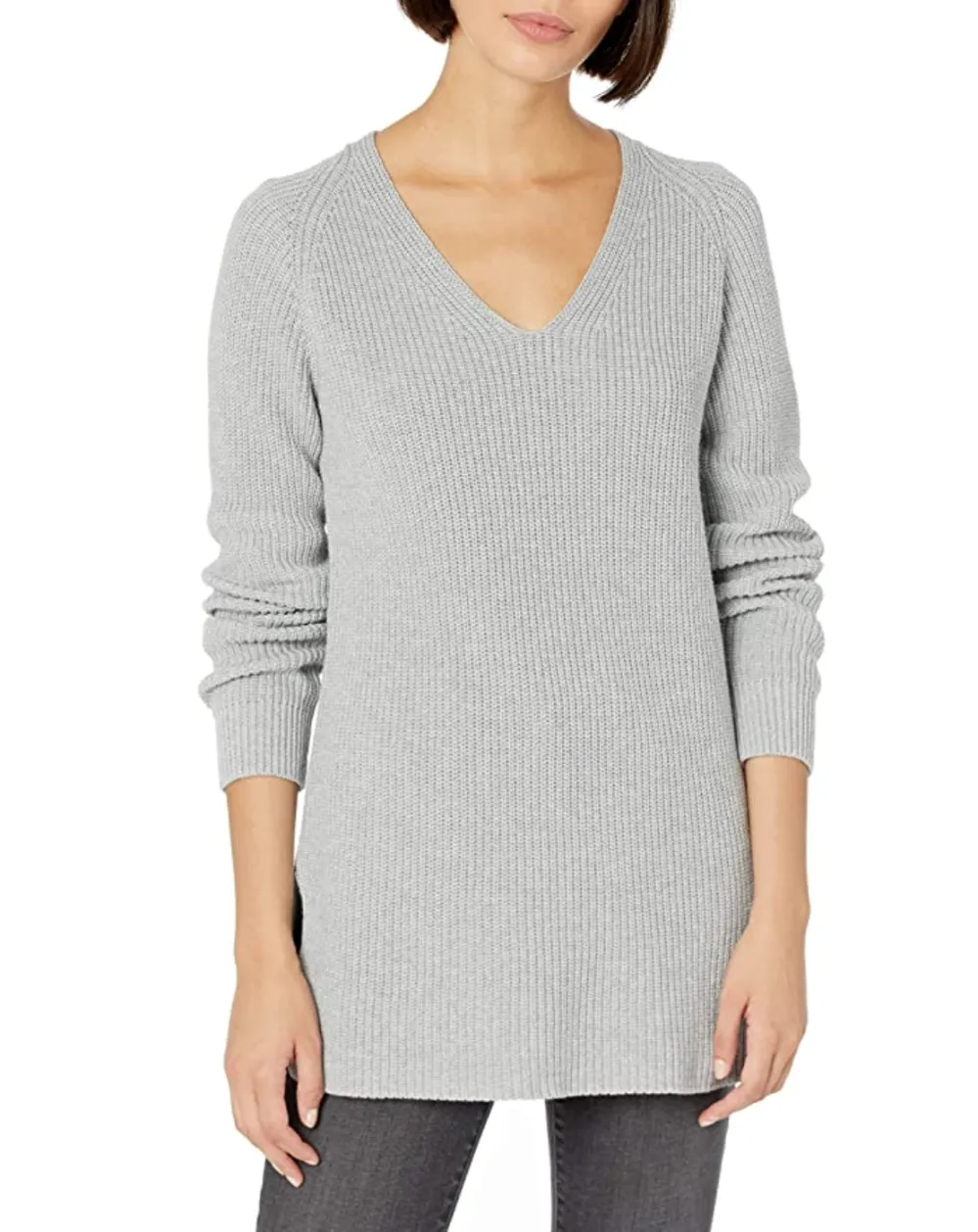 Goodthreads Women's Cotton Shaker Stitch Deep V-Neck Sweater