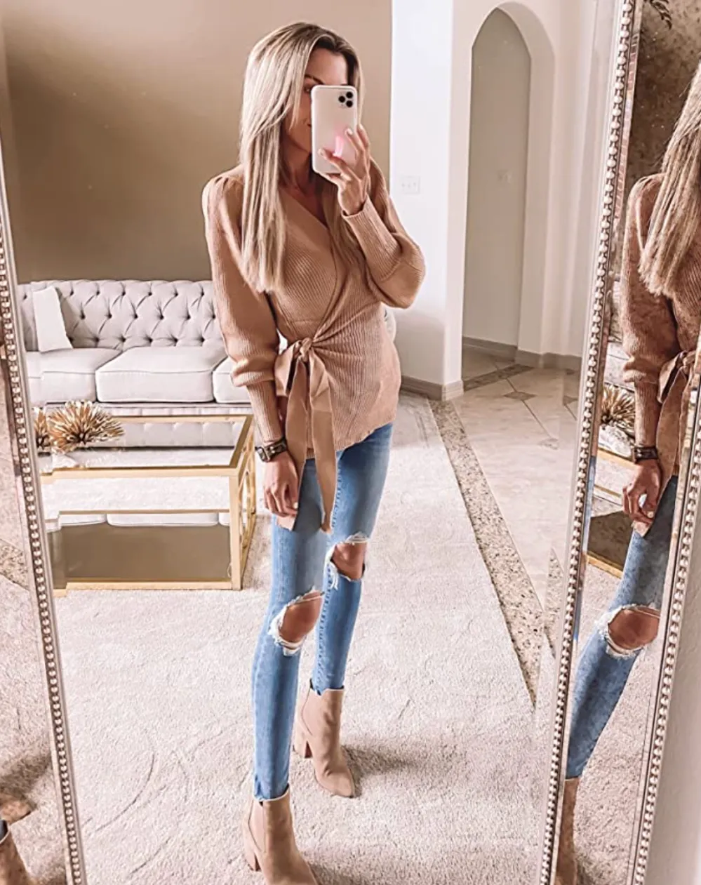 KIRUNDO Women&rsquo;s V Neck Balloon Sleeve Wrap Sweater