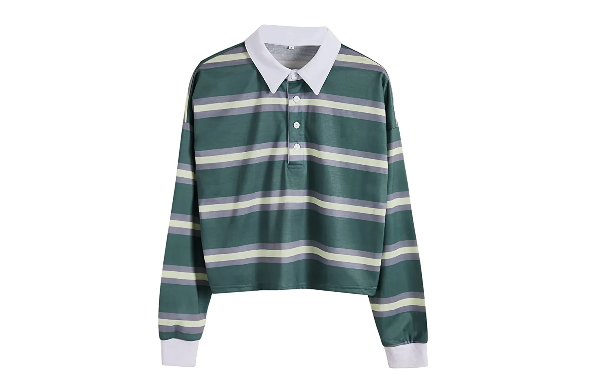 Remidoo Women's Collared Long Sleeve Striped Crop Top