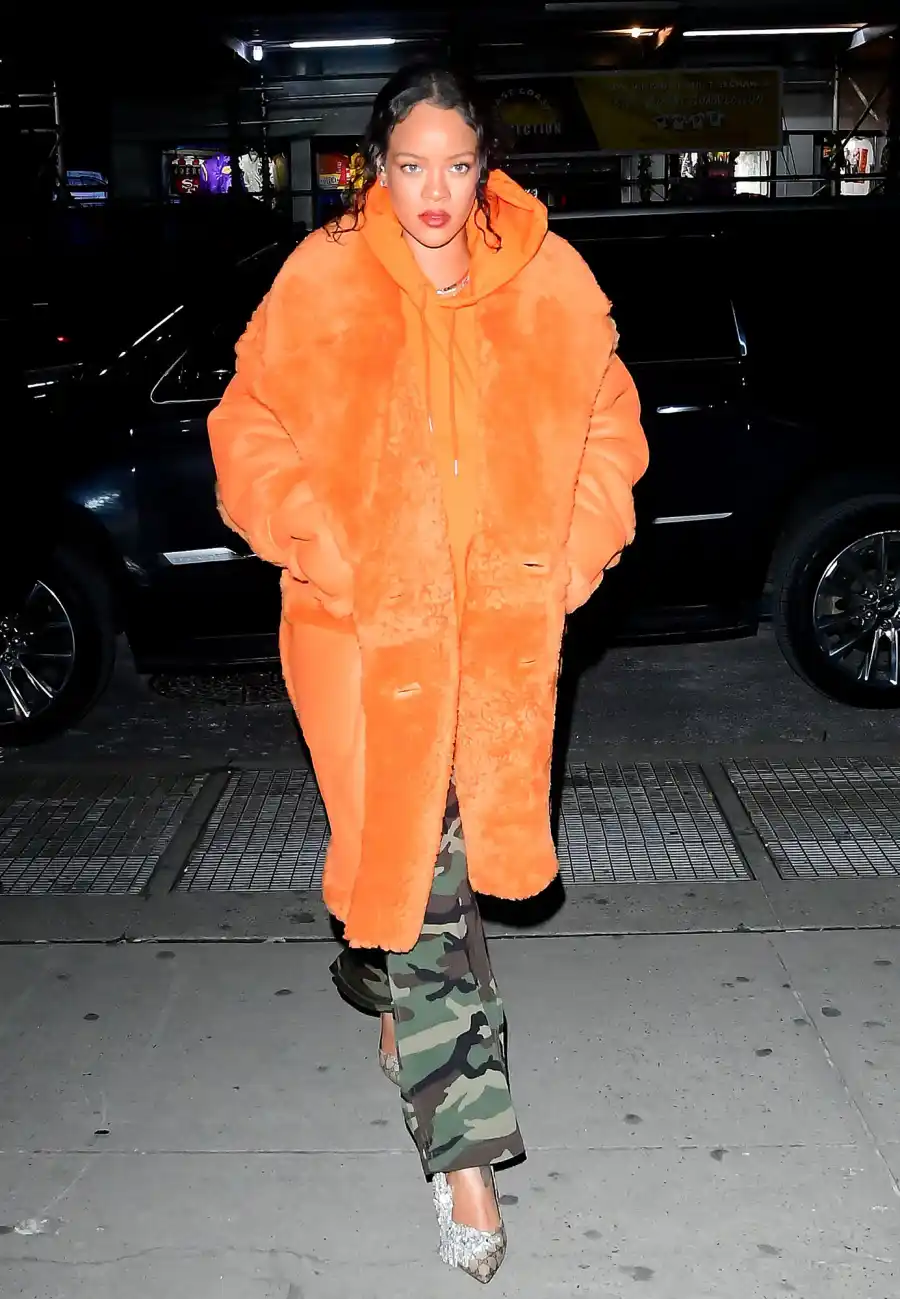 Rihanna’s Fabulous Maternity Style Orange Coat