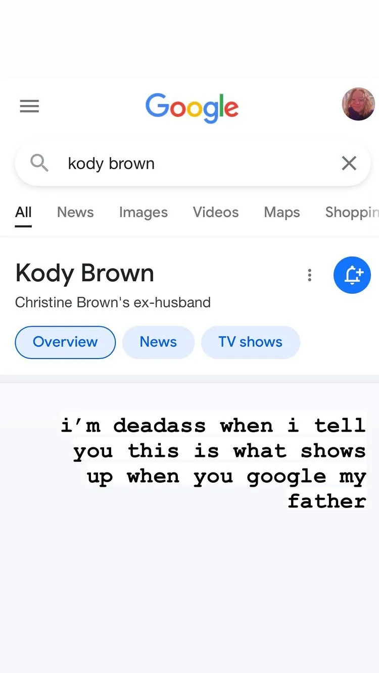 Sister Wives Gwendlyn Brown Jokes Her Dad Kody Browns Now Known as &lsquo;Christine Browns Ex Husband in Google Post Split