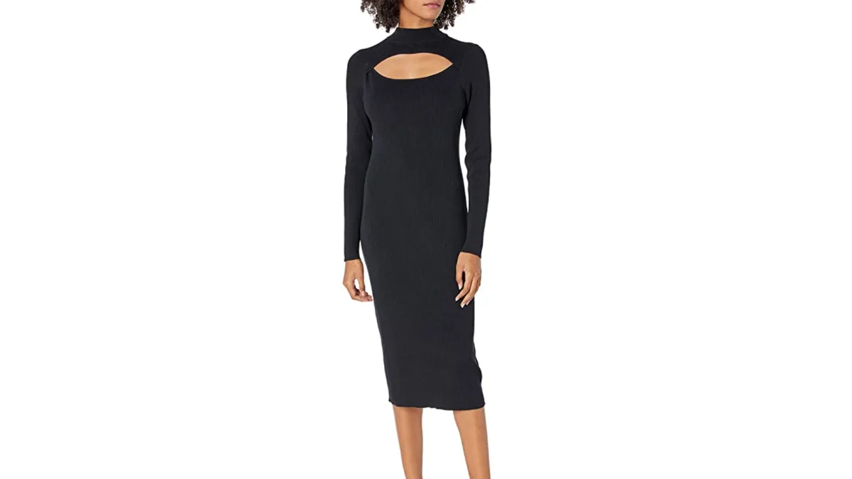 The Drop Women's Chantal Midi Bodycon Fitted Cutout Rib Dress