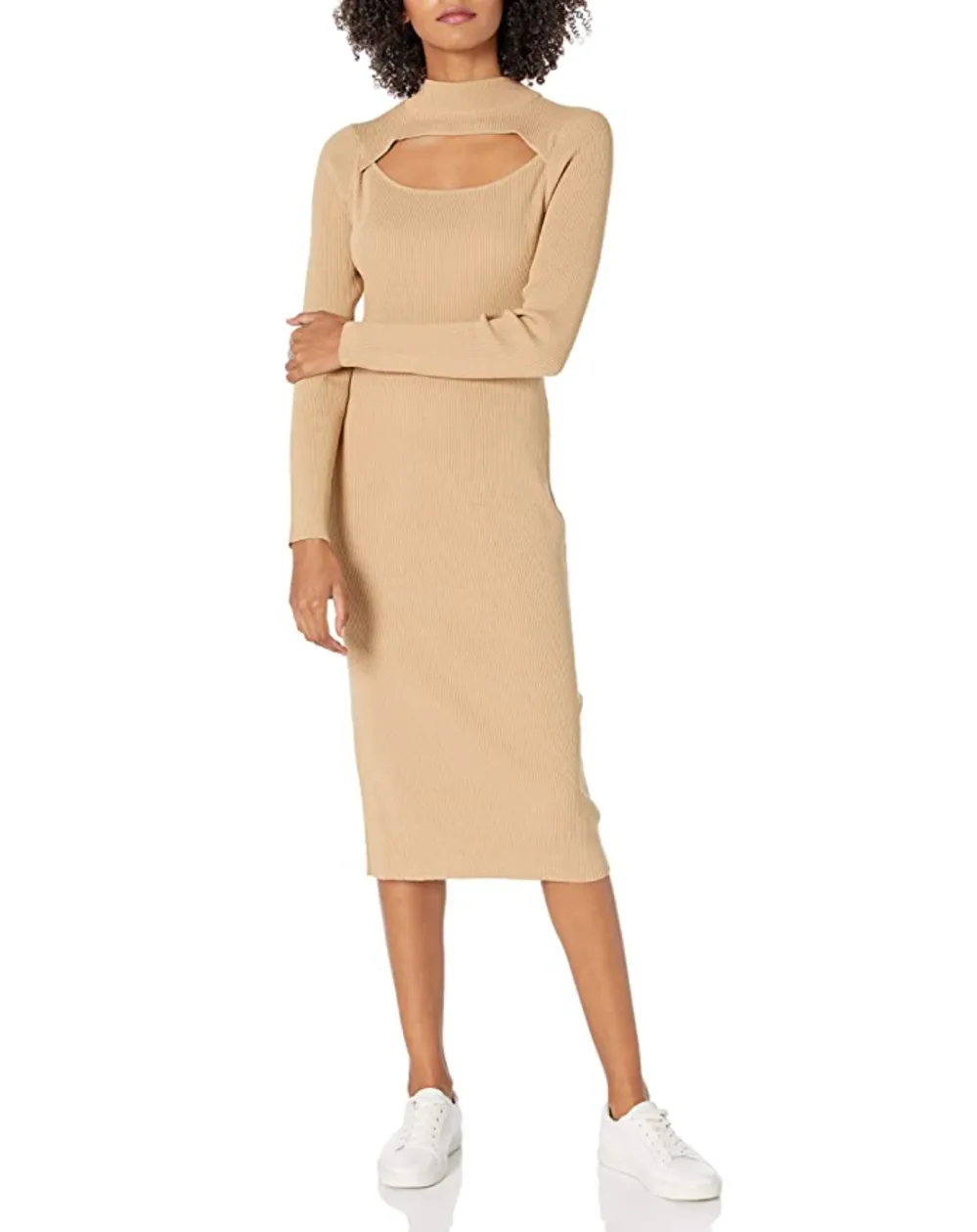 The Drop Women's Chantal Midi Bodycon Fitted Cutout Rib Dress