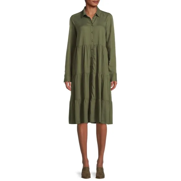 Time and Tru Women's Tiered Dress with Long Sleeves