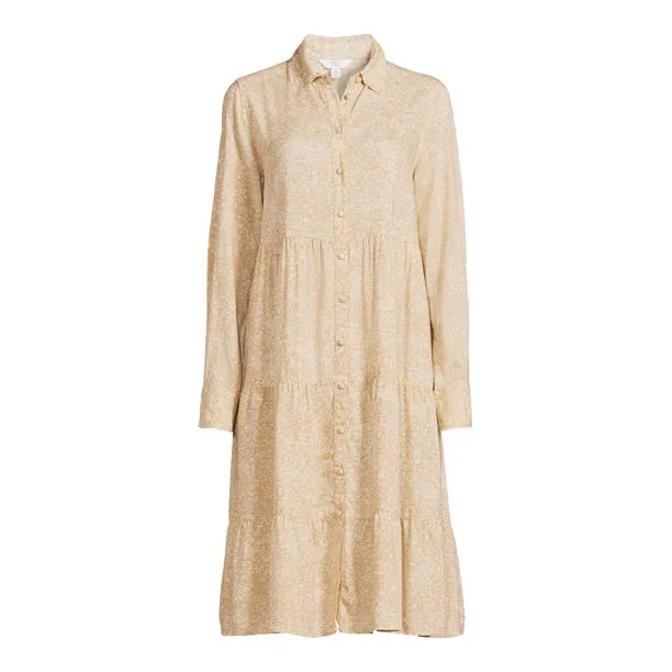 Time and Tru Women's Tiered Dress with Long Sleeves