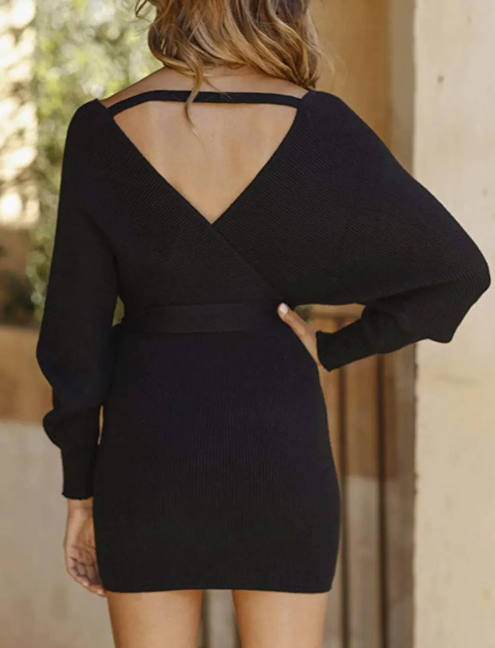 ZESICA Women's Long Batwing Sleeve Wrap Sweater Dress
