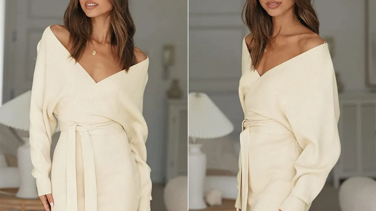 ZESICA Women's Long Batwing Sleeve Wrap Sweater Dress