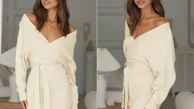 ZESICA Women's Long Batwing Sleeve Wrap Sweater Dress