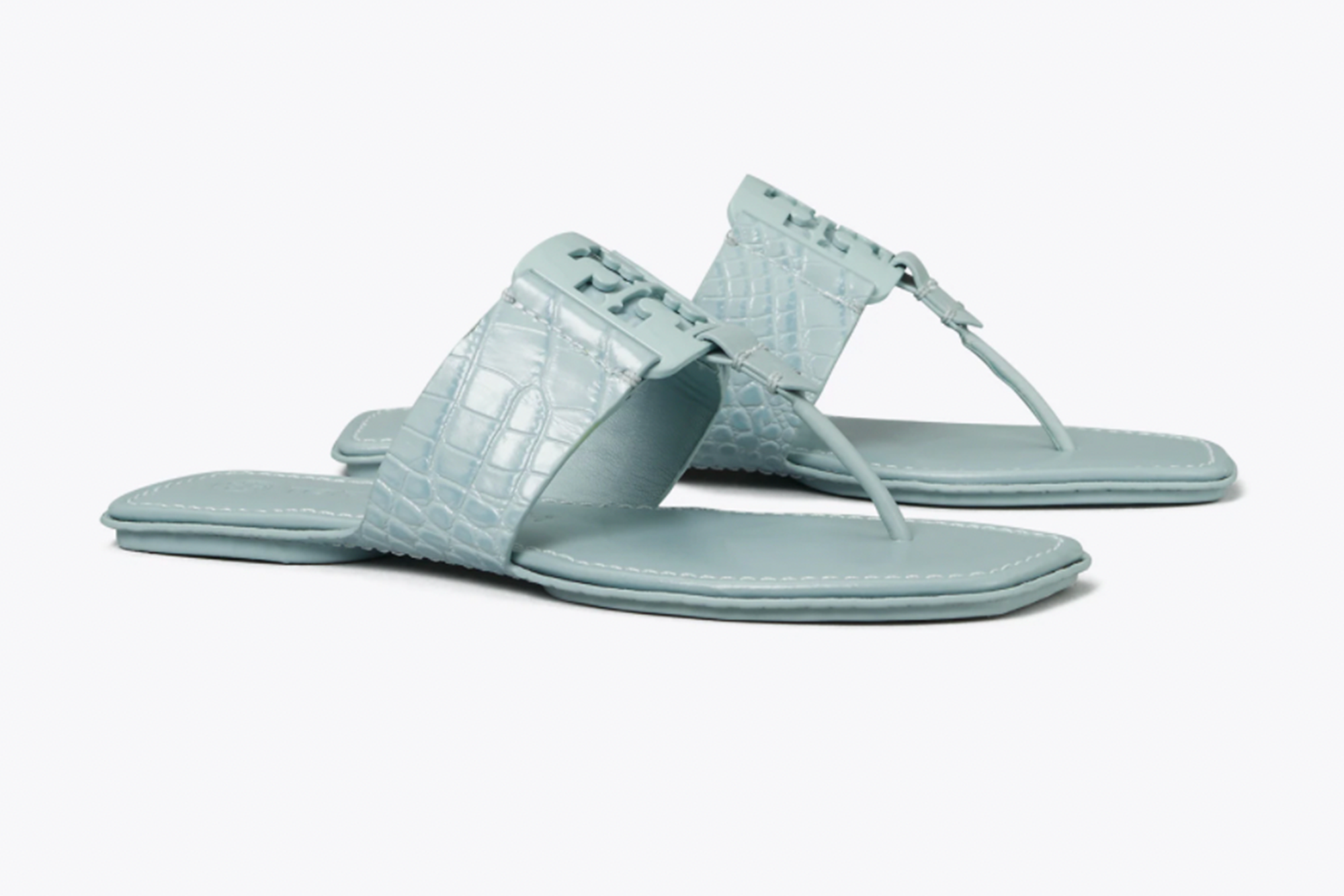 blue croc-embossed sandals