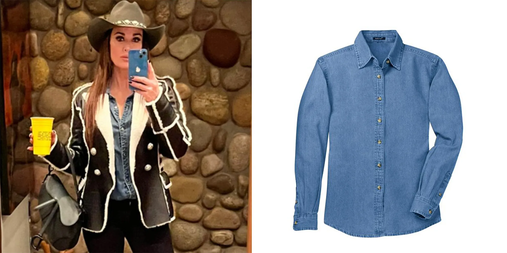 kyle-richards-blue-denim-shirt