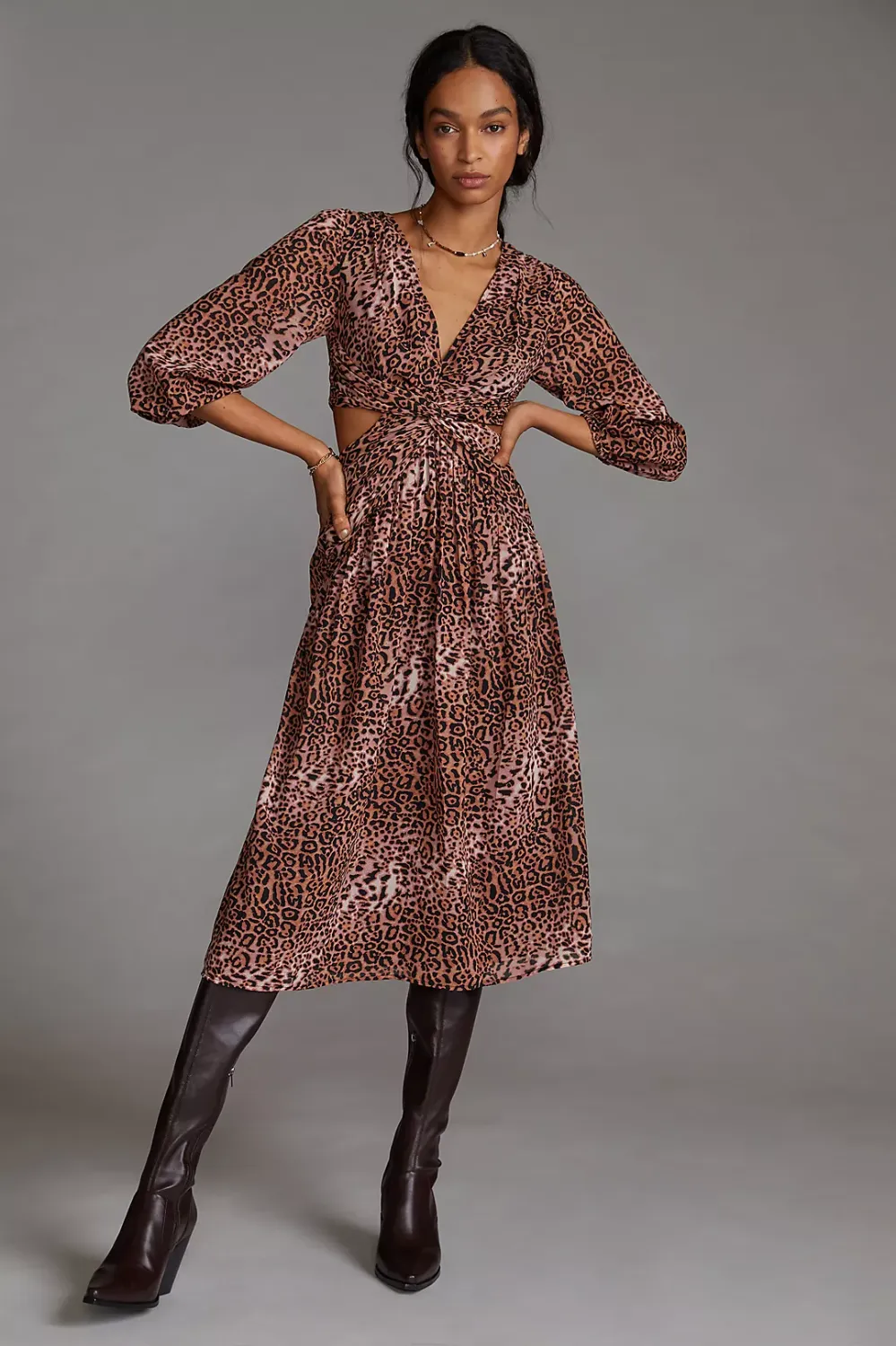 leopard print cutout mididress