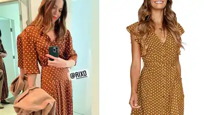 mandy-moore-brown-polka-dot-dress