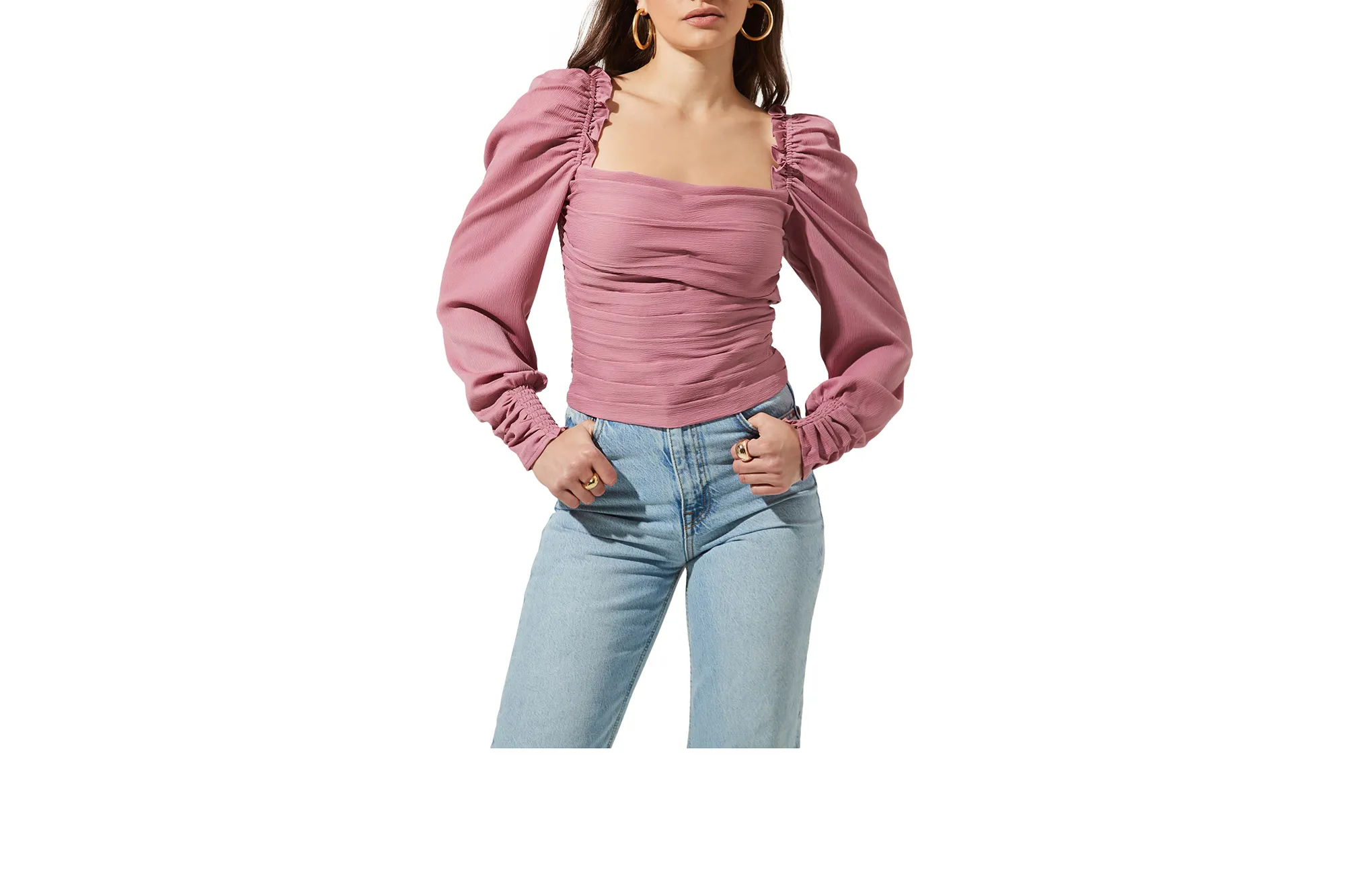 pink puff sleeve top