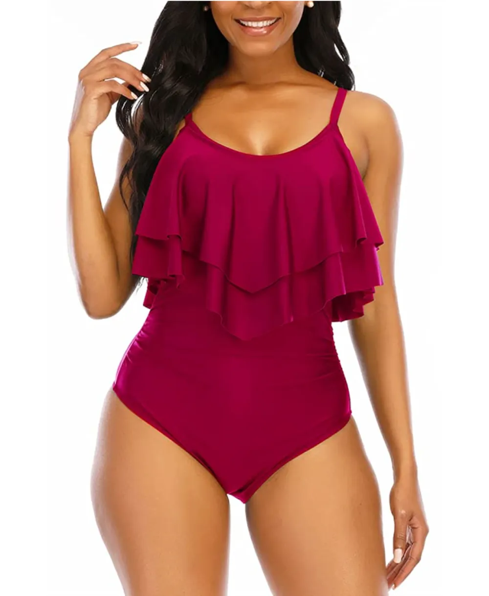 Adisputent One Piece Ruffle Flounce Swimsuit