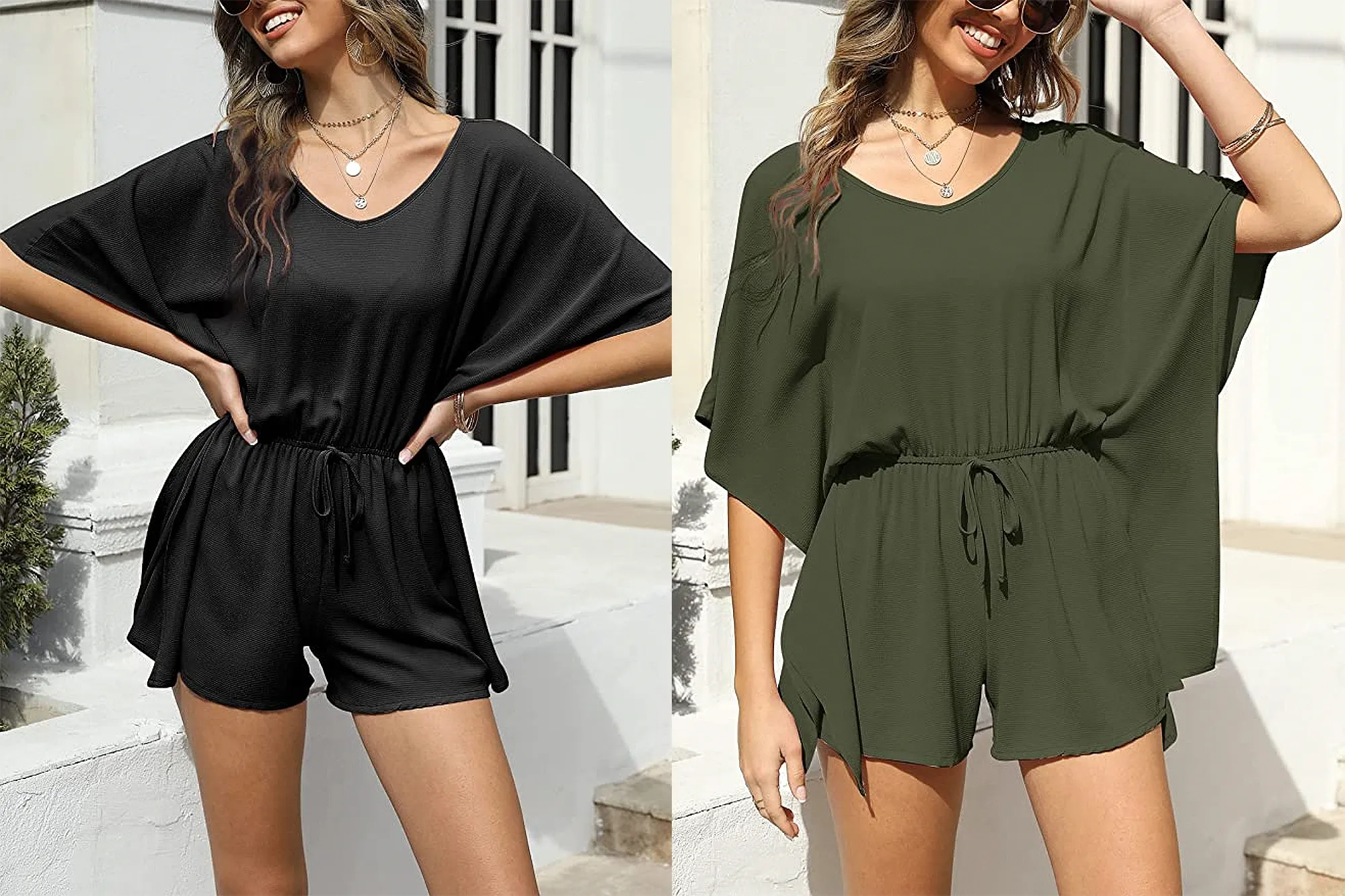 Bigyonger Women's V Neck Loose Romper