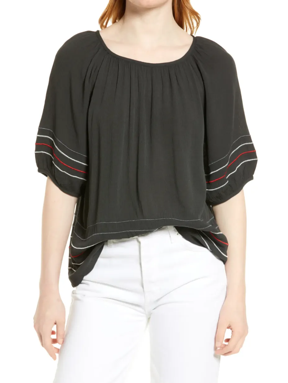 Bobeau Embroidered Top