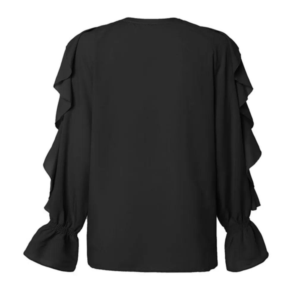 Celmia V-neck Butterfly Sleeve Wavy Edge Blouse