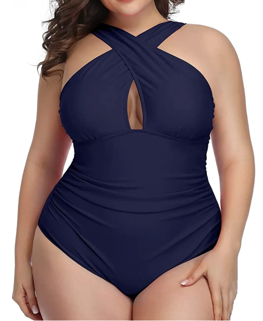 Daci Front Cross Plus Size One Piece Swimsuit