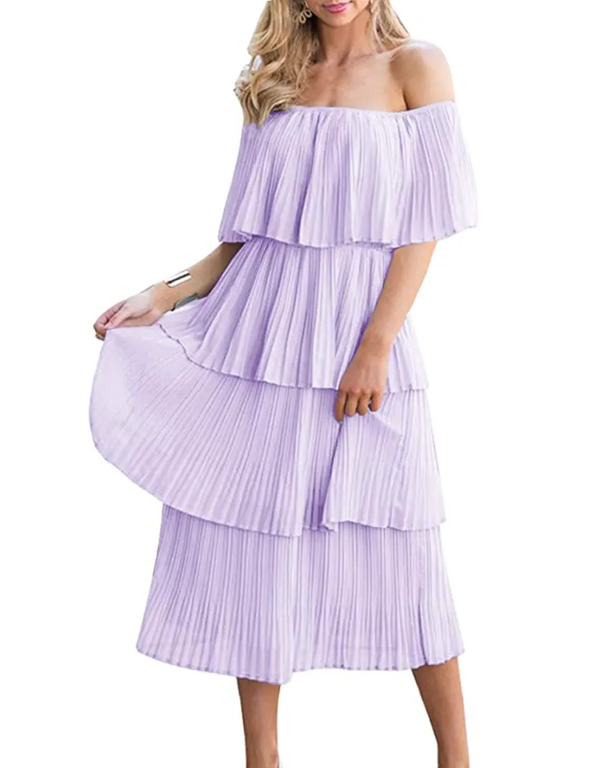 ETCYY Women's Off The Shoulder Ruffle Dress