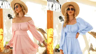 EXLURA Women's Tie Back Lantern Sleeve Ruffle Mini Dress