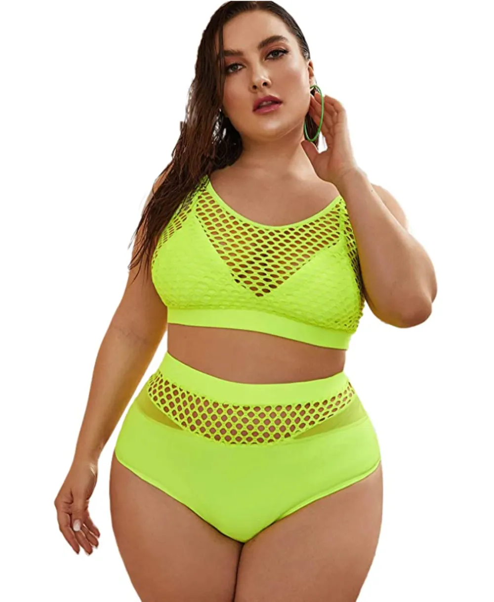 Floerns Fishnet High Waist Bikini Set