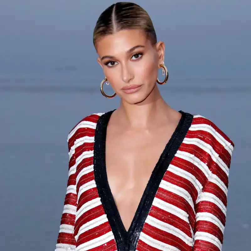 Hailey Baldwin Gives Off Y2K Vibes in Pink Velvet Bikini