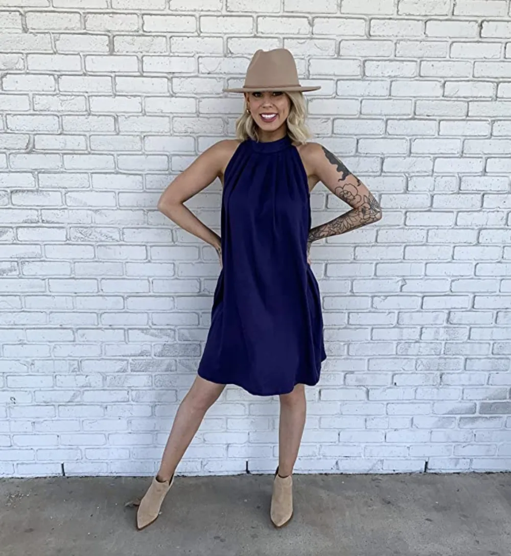 KIRUNDO Women's Halter Neck Sleeveless Mini Dress