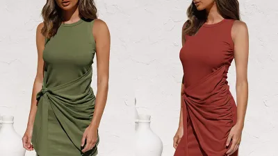 LILLUSORY Women's Tank Bodycon Tie Waist Mini Dress