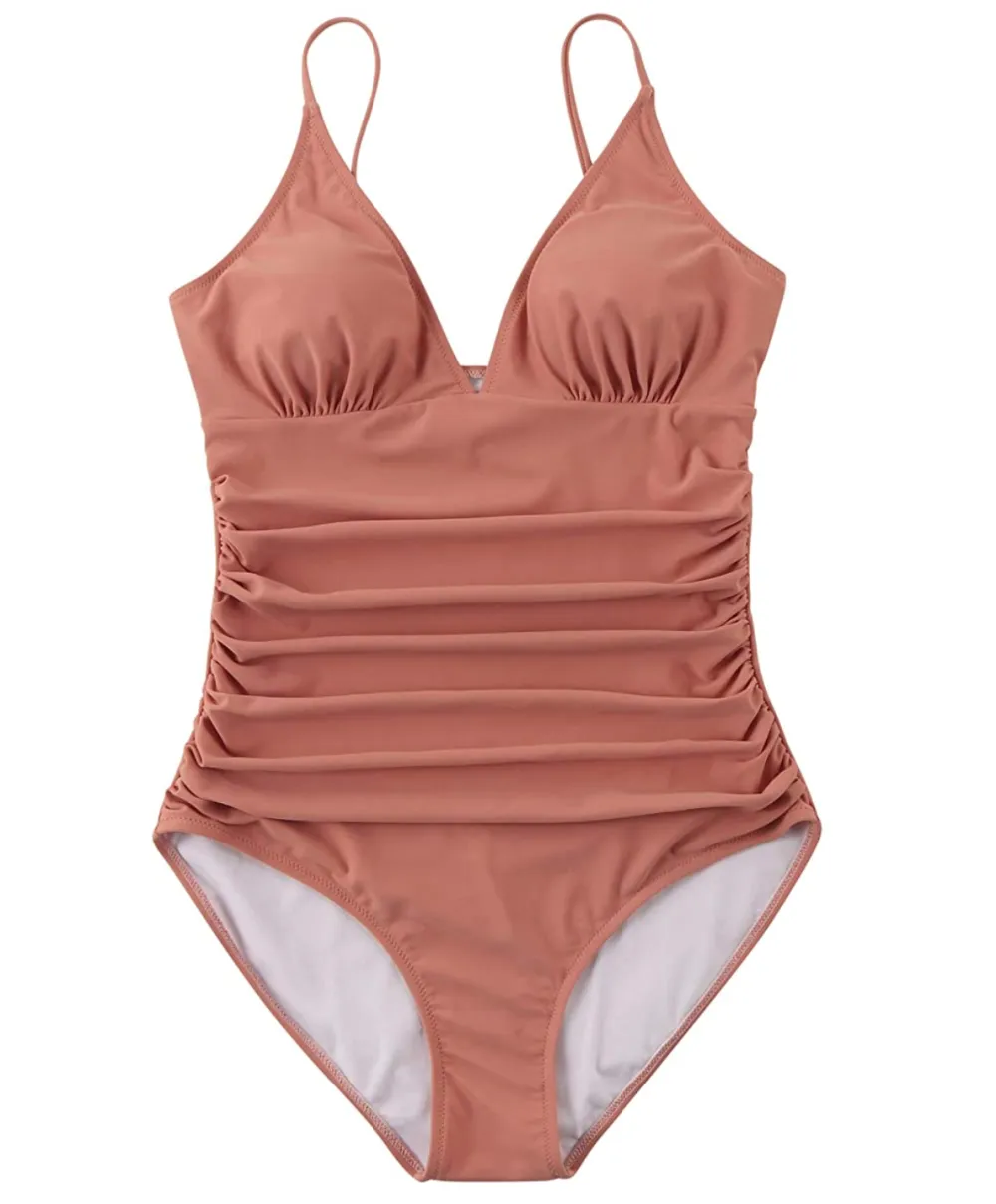 RXRXCOCO Women's V Neck One Piece Ruched Swimsuit