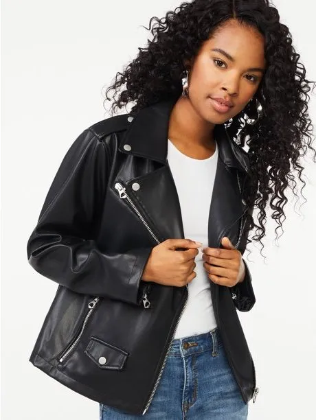 Scoop Women's Faux Leather Moto Jacket