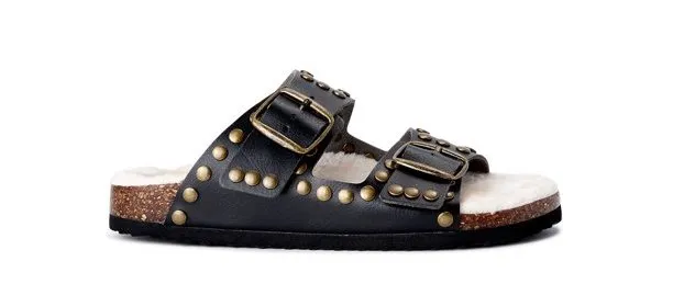 Scoop Women's Studded Faux Shearling Double Strap Sandals