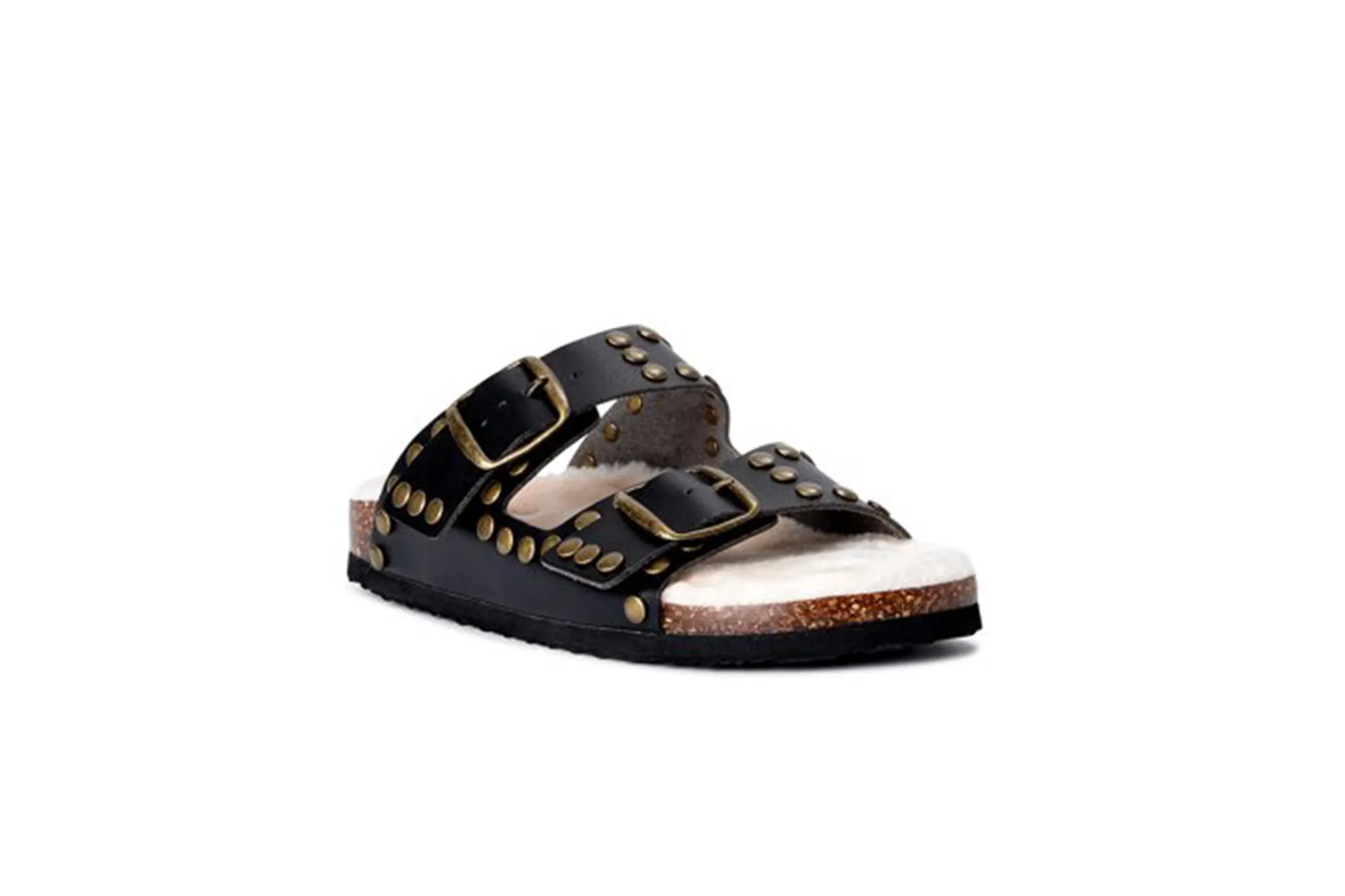 Scoop Women's Studded Faux Shearling Double Strap Sandals