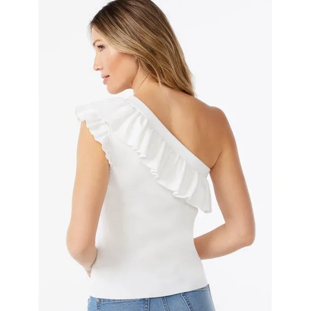 Sofia Jeans by Sofia Vergara Women's Ruffled One Shoulder Tank Top