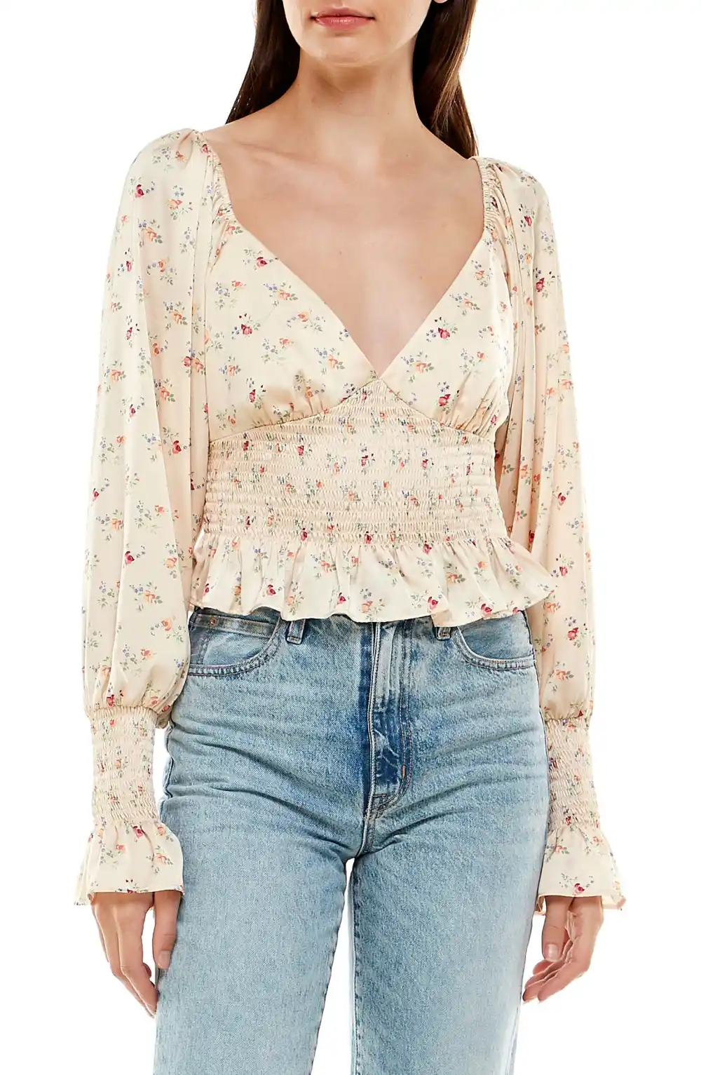 WAYF Heartbreaker Smock Waist Blouse