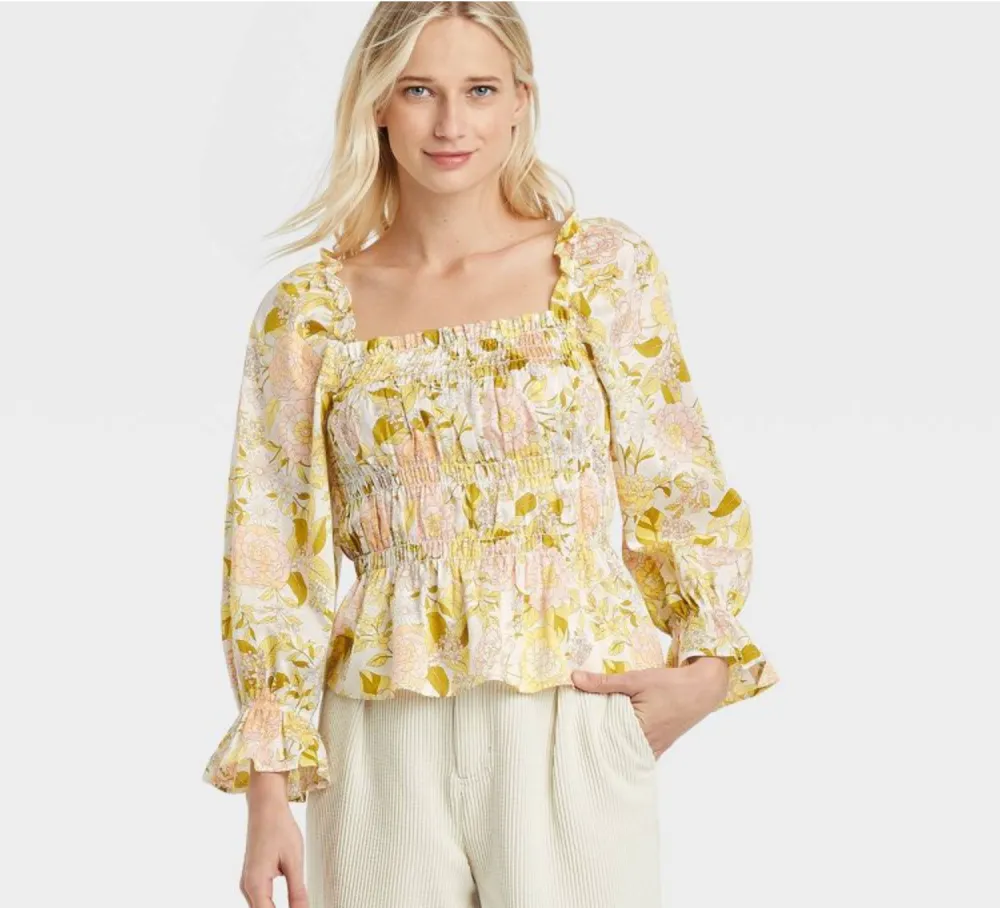 Who What Wear&trade; Women's Balloon 3:4 Sleeve Smocked Peplum Top