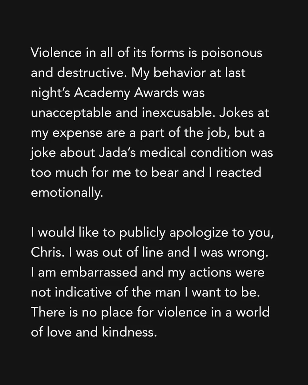 Will Smith Apologizes Chris Rock