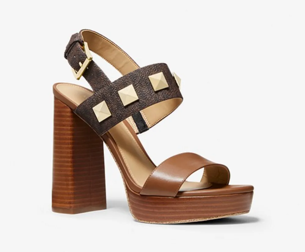 Wren Studded Logo and Leather Platform Sandal