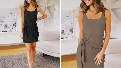 YUOIOYU Women's Bodycon Ruched Tie Waist Tank Dress