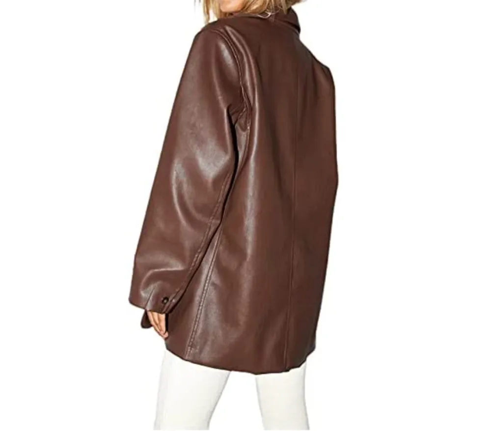 Ynocfri Y2K Streetwear Faux Leather Blazer