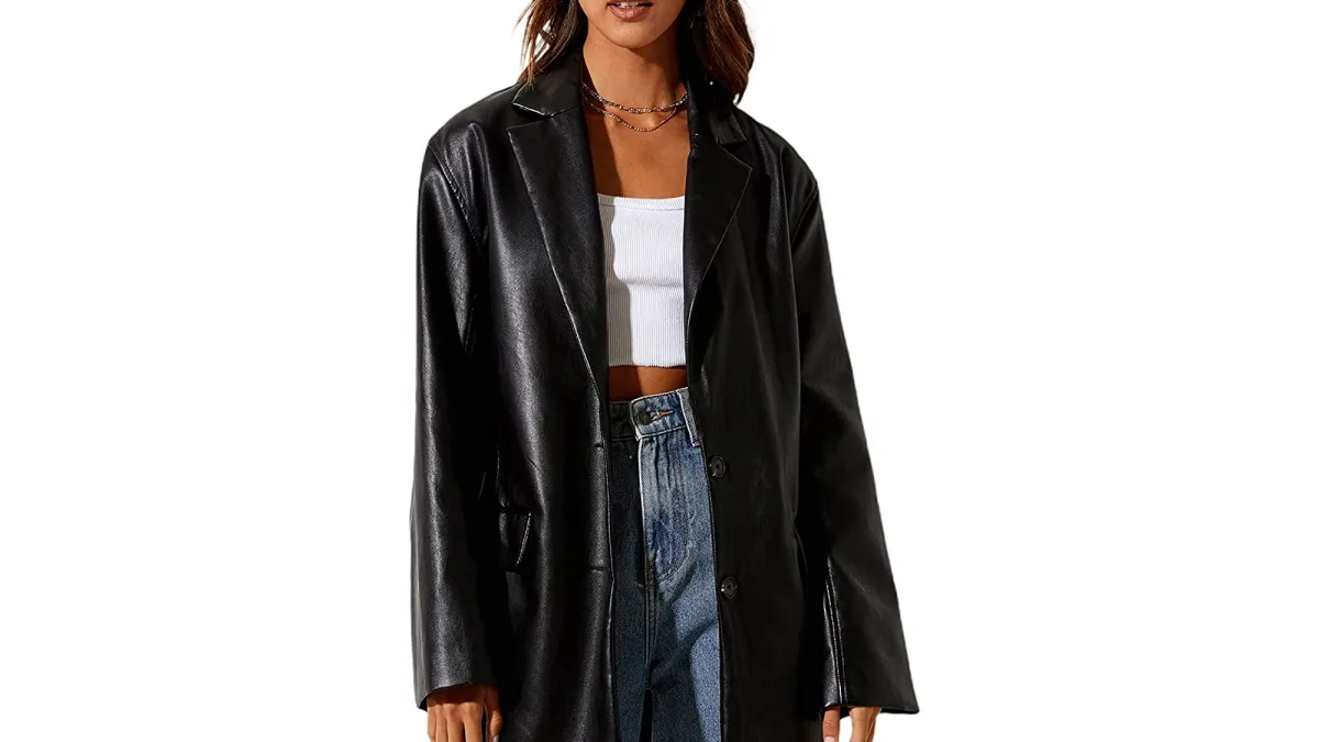 Ynocfri Y2K Streetwear Faux Leather Blazer
