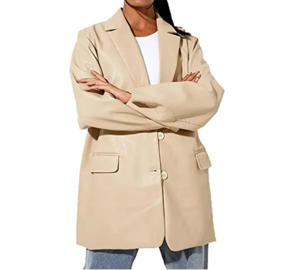 Ynocfri Y2K Streetwear Faux Leather Blazer