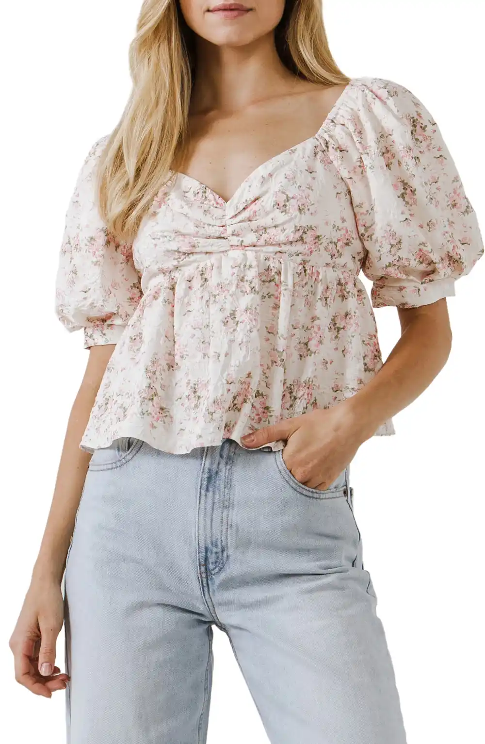 floral puff sleeve top
