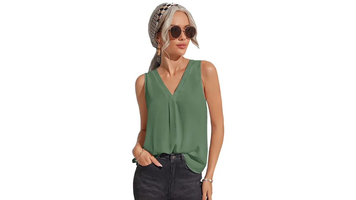 green sleeveless top