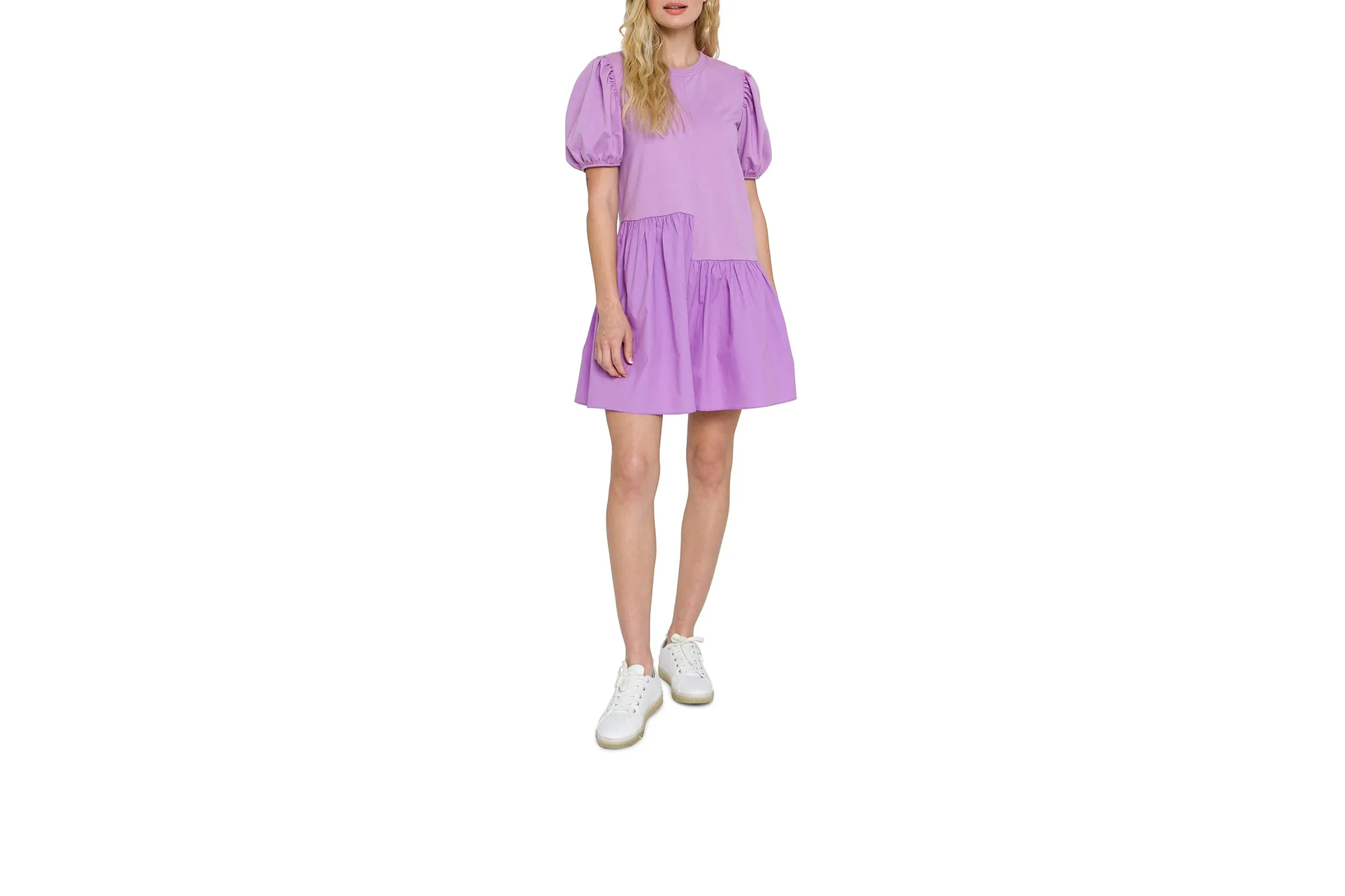 lilac puff sleeve dress