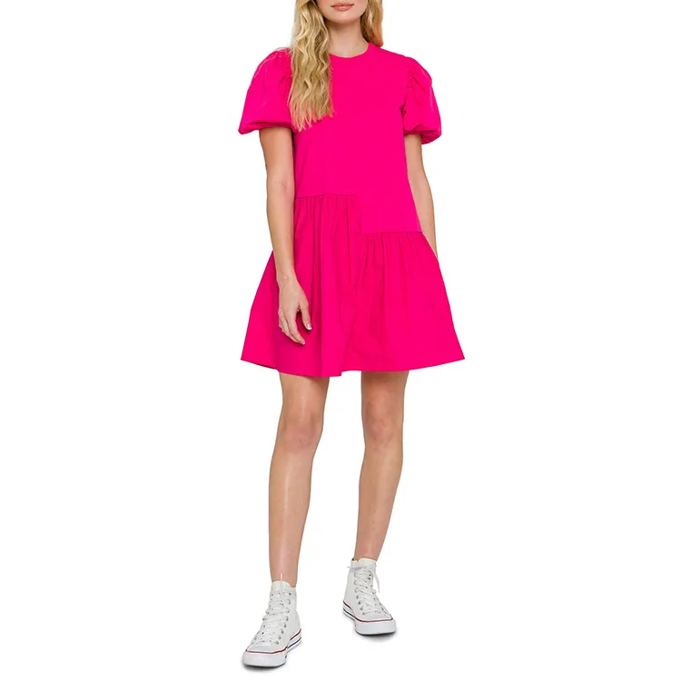 pink puff sleeve dress