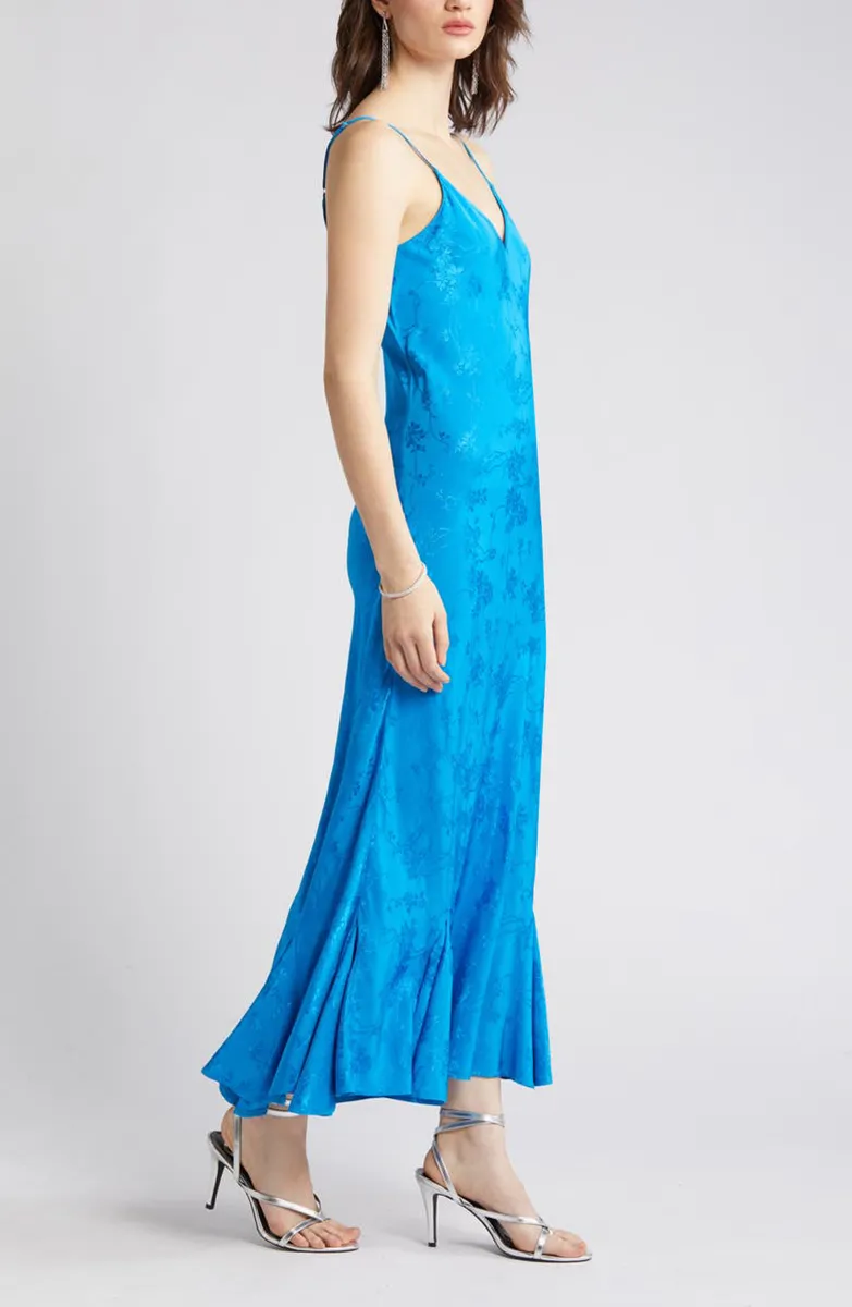 Melloday Floral Jacquard Ruffle Hem Slipdress