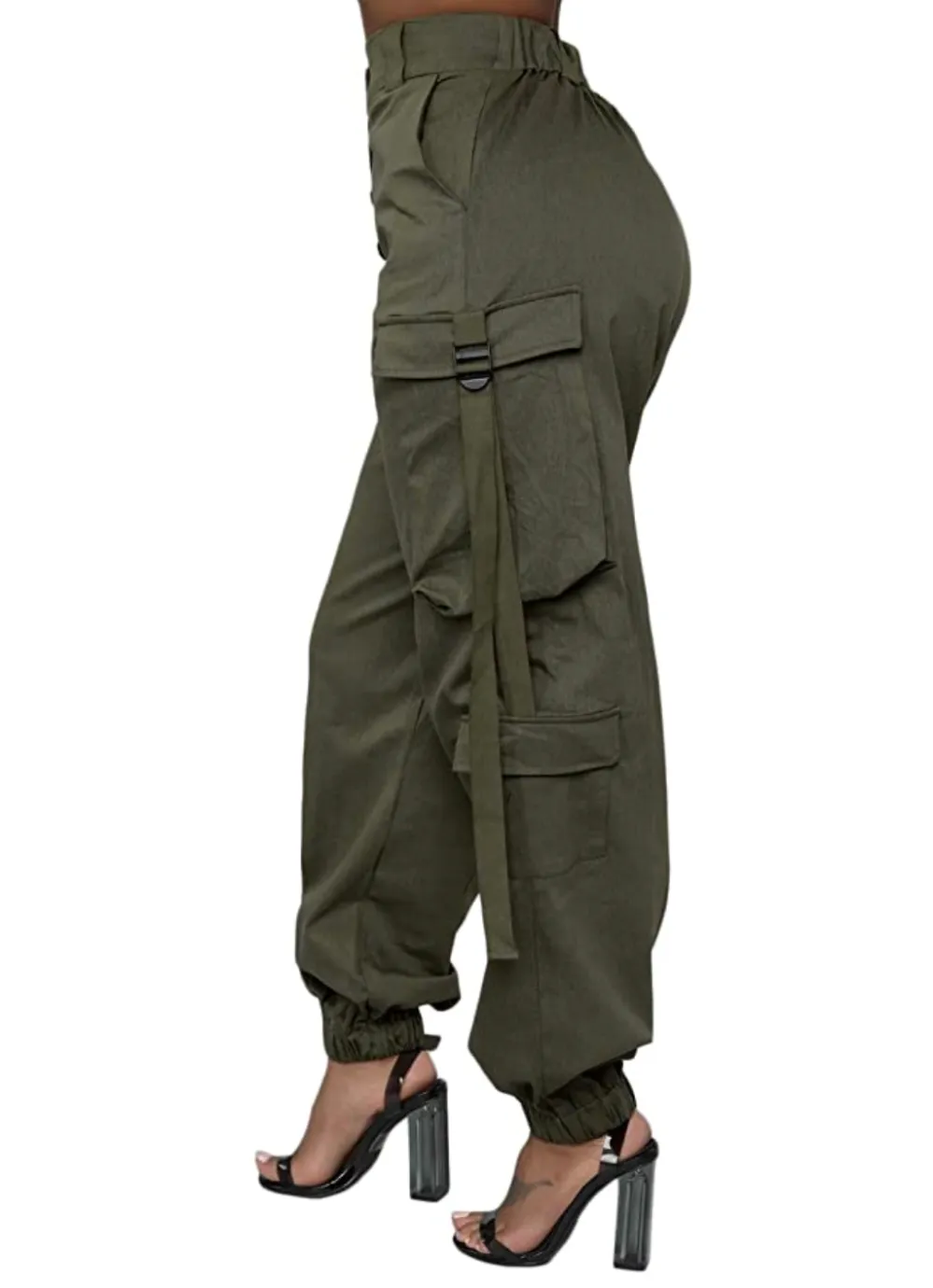 DRESSMECB Women's High Waisted Cargo Jogger Pants