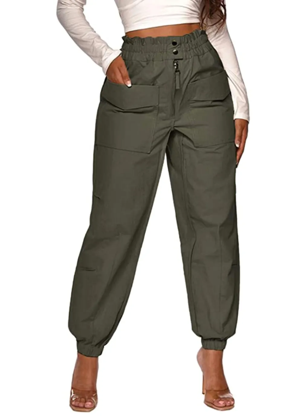 DRESSMECB Women's High Waisted Cargo Jogger Pants